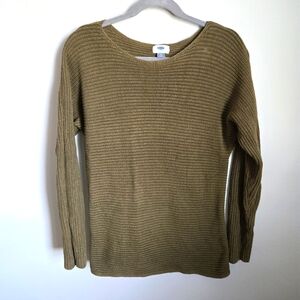 Old Navy Ribbed Boatneck Sweater Hip Length Dolman Olive Cotton Blend Normcore